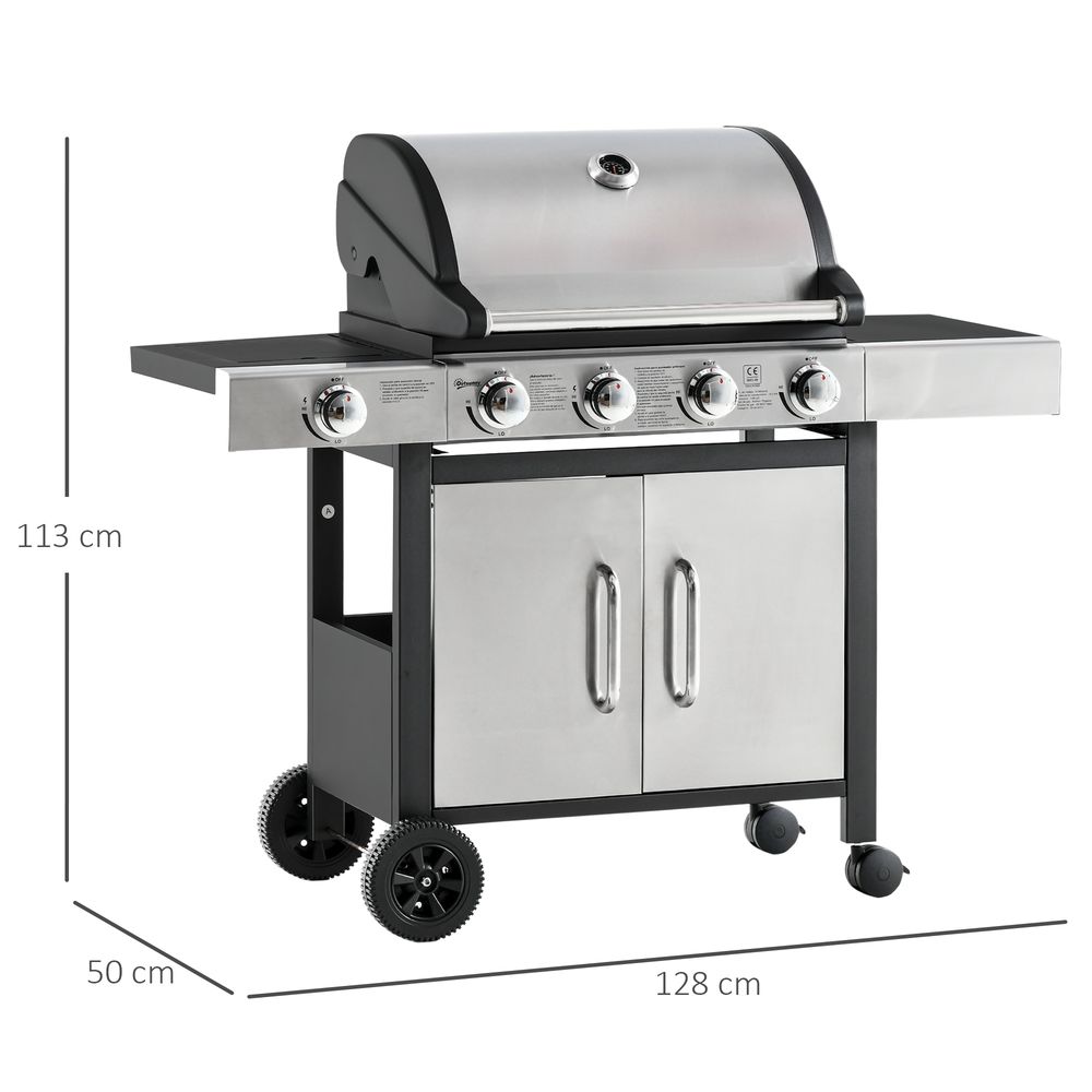 Premium Outdoor Gas BBQ Grill | 4+1 Burner Stainless Steel | 128x50x113cm | High-Quality and Durable