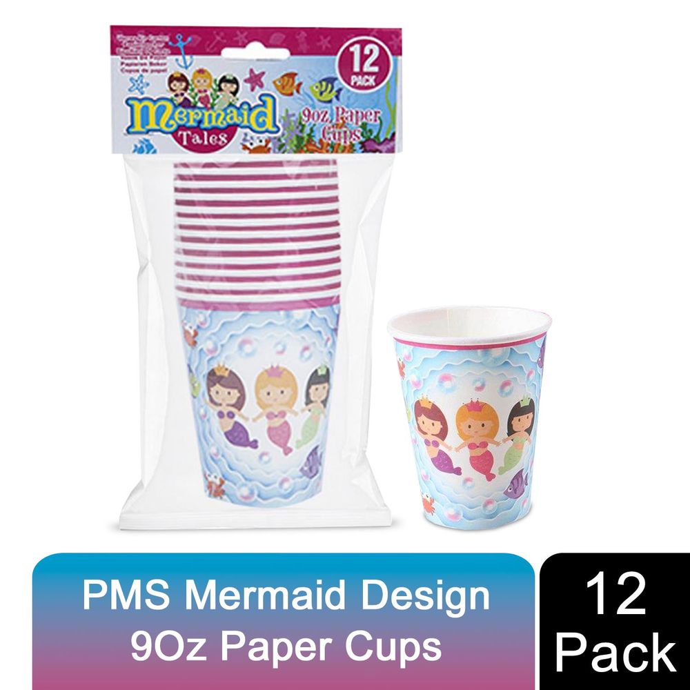 Premium Mermaid Design Paper Cups - Perfect for Parties, Picnics & BBQs