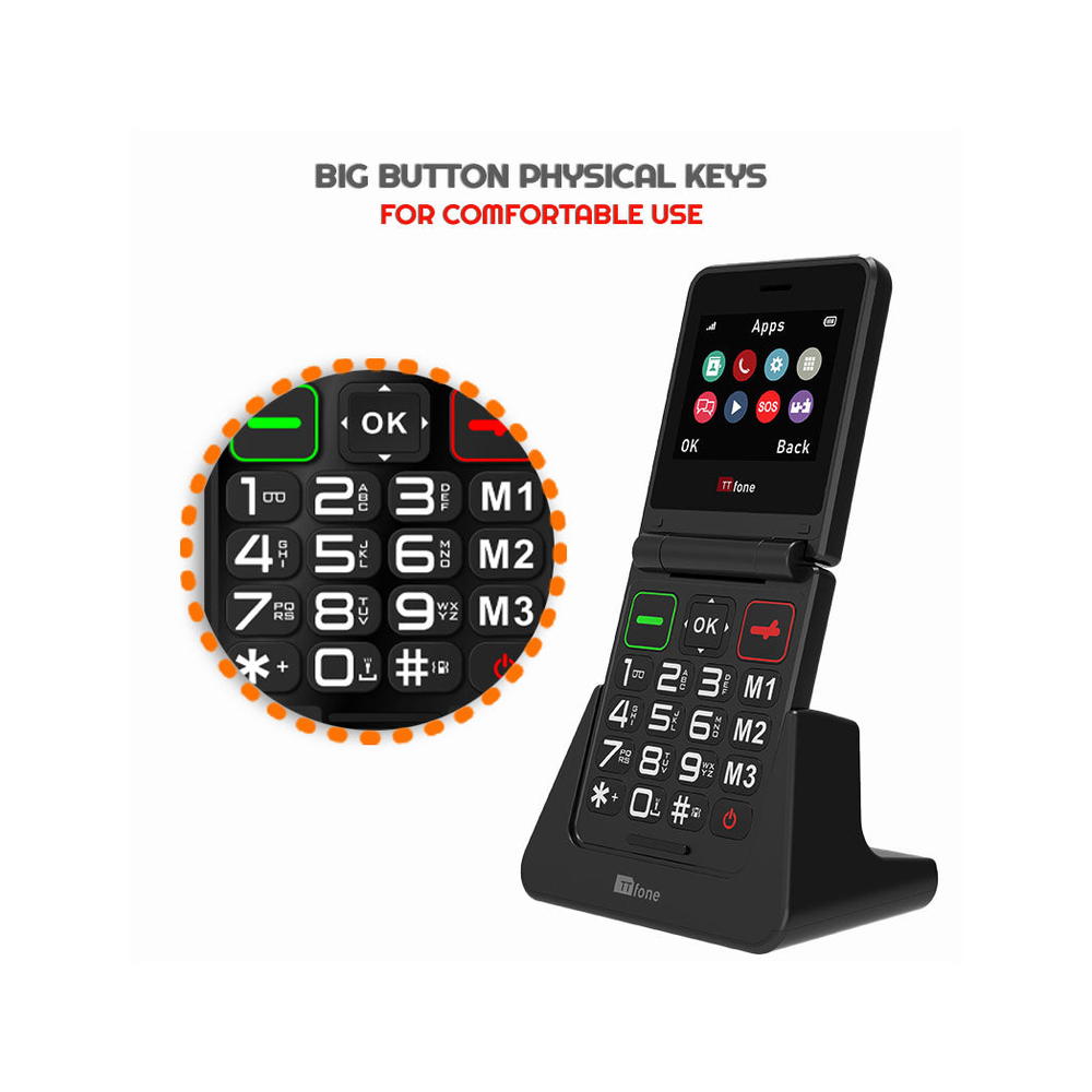 TTfone TT660 Flip Big Button Mobile + USB C Dock Charger - High-Quality, Ideal for Seniors