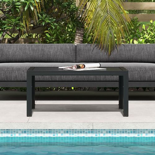 Outsunny Outdoor Side Table Garden Table with Steel Frame and Slat Top Black