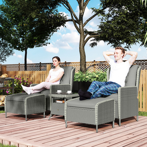 Outsunny Rattan Garden Furniture Set with Footstools Armchairs Charcoal Grey