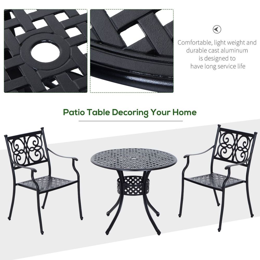 Outsunny Round Aluminium Outdoor Garden Dining Table with Umbrella Hole, Black