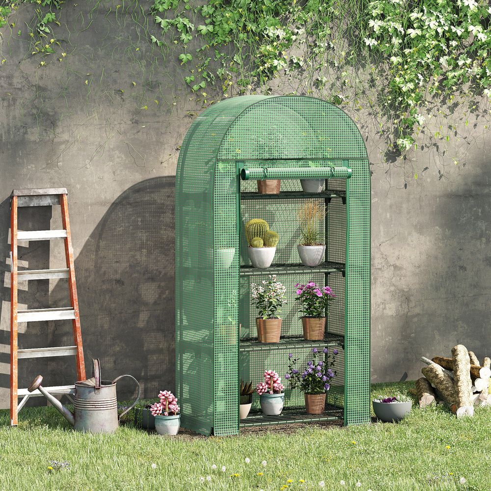 Portable Mini Greenhouse: 80x49x160cm, Steel Frame, PE Cover, Roll-Up ZipDoor, Green