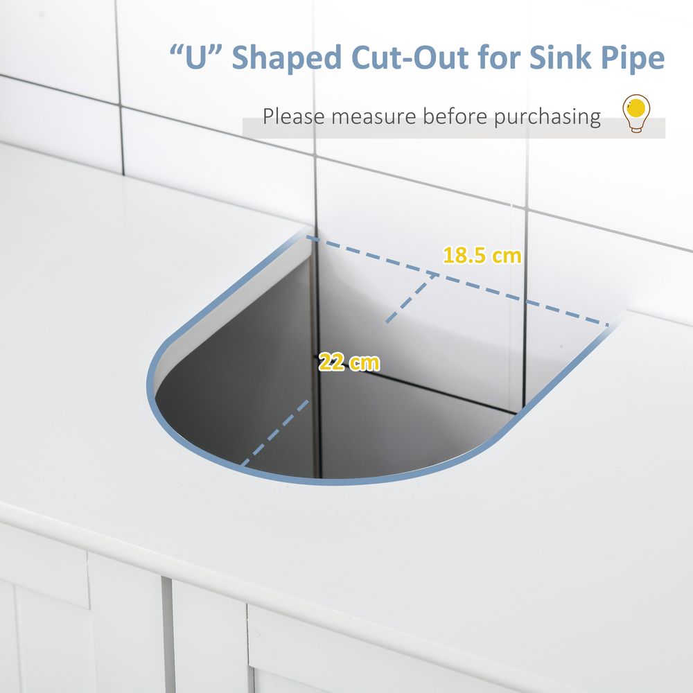 kleankin 60x60cm Under-Sink Storage Cabinet w/Adjustable Shelf Handles Drain Hole Bathroom Cabinet Space Saver Organizer White