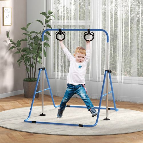 HOMCOM Adjustable Height Foldable Kids Gymnastics Bar with Non-Slip Mats