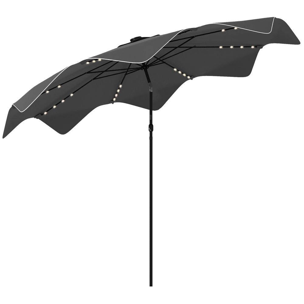 Premium Outsunny LED Garden Parasol Umbrella - Tilt, Solar Powered Lights - Table Umbrella