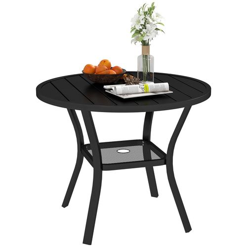 Outsunny 90 cm Garden Dining Table, Round Garden Table with Parasol Hole