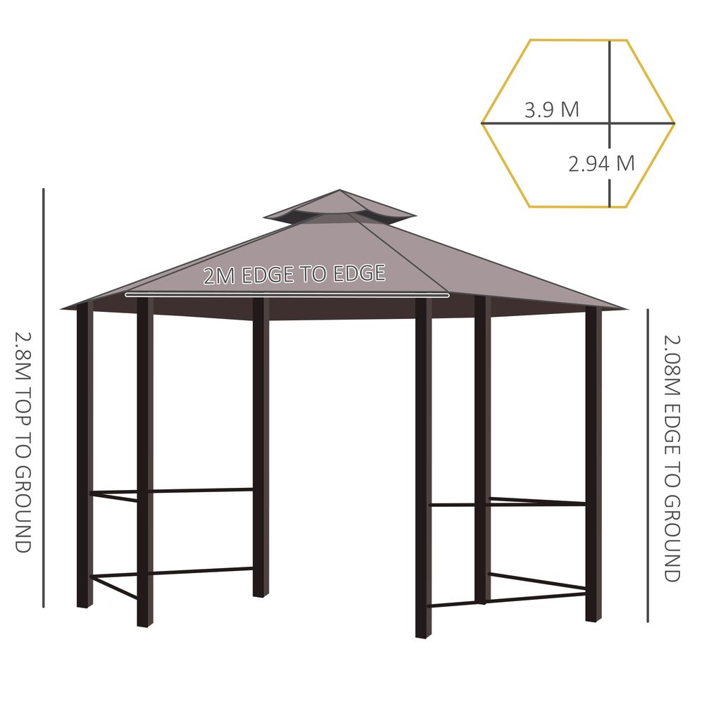 Outsunny Hexagon Gazebo Patio Party Tent | Outdoor Garden Shelter | 2 Tier Roof & Side Panel