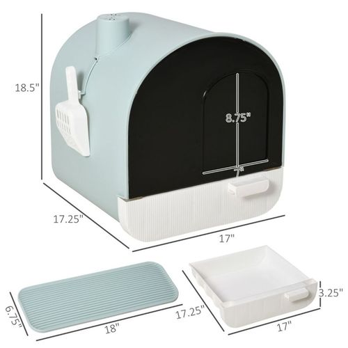 PawHut Cat Litter Box Kitten Litter Tray w/Hood, Scoop, Filter, Flap Door, 43 x 44 x 47cm - Green