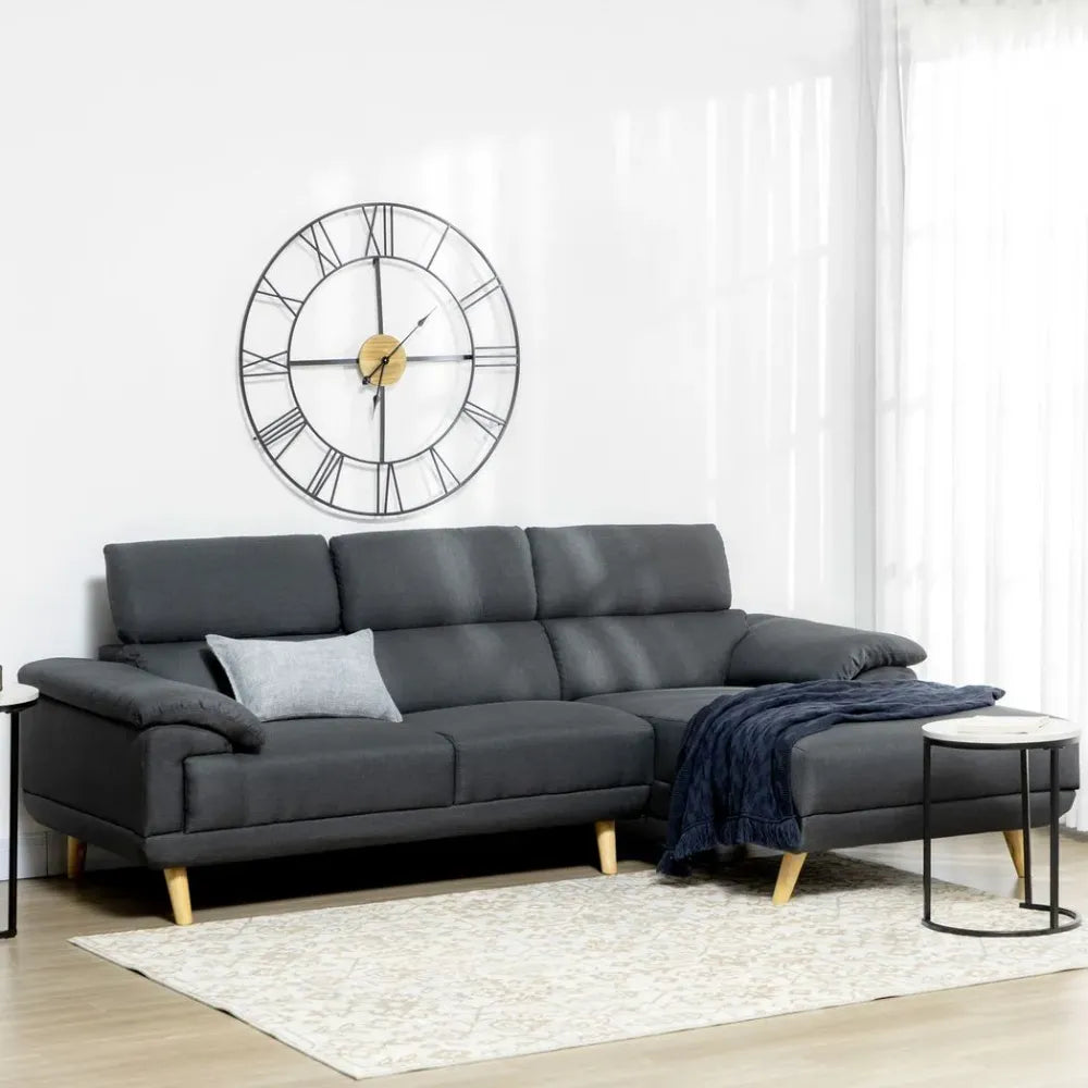 HOMCOM Corner Sofas for Living Room L Shaped Sofa with Adjustable Headrest Grey