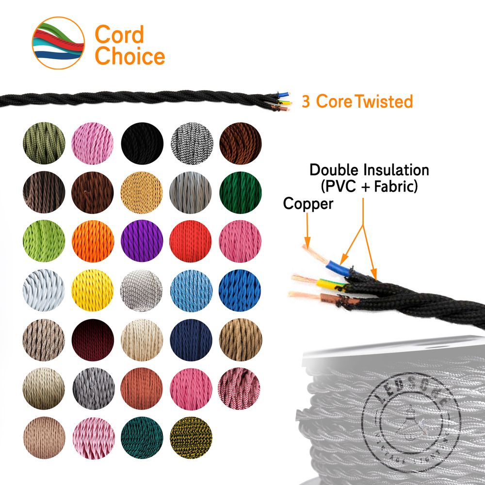 Vintage Rainbow Fabric Covered Electric Cable - Ideal for Lights. High-Quality & Double Insulated. 7mm Diameter. RoHS Reach CE Compliant.