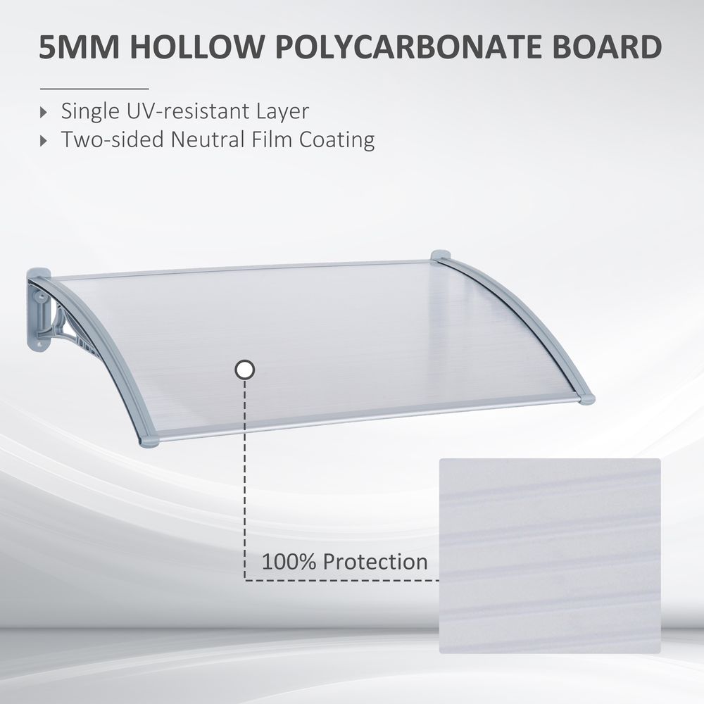 Premium 140Wx70L Door Awning Canopy - UV & Weather Resistant - Transparent/Silver