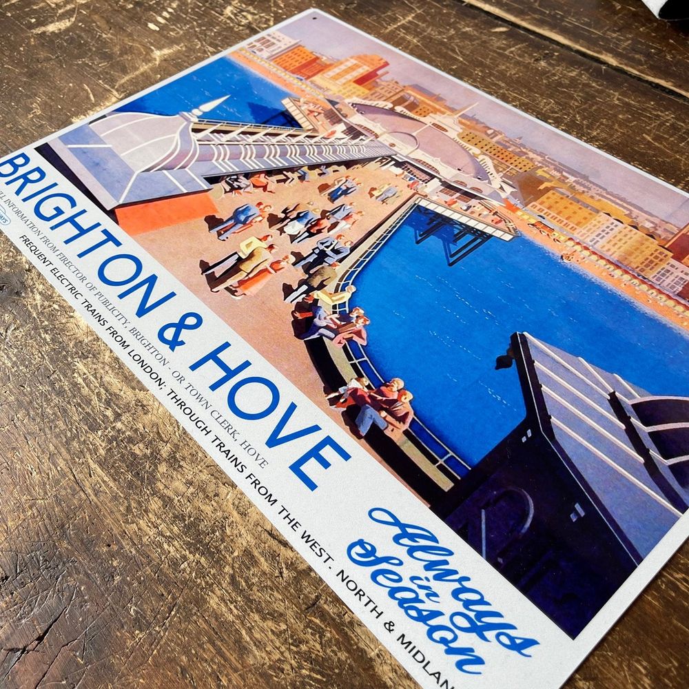 Authentic British Railways Retro Metal Sign - Brighton & Hove Advertising - Premium Quality - 28x40cm - Made in UK