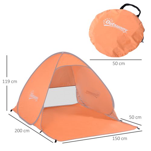 Outsunny Pop up Beach Tent, UV 30+ Sun Shelter with Carry Bag, 2x1.5m for 2-3 Person, Orange
