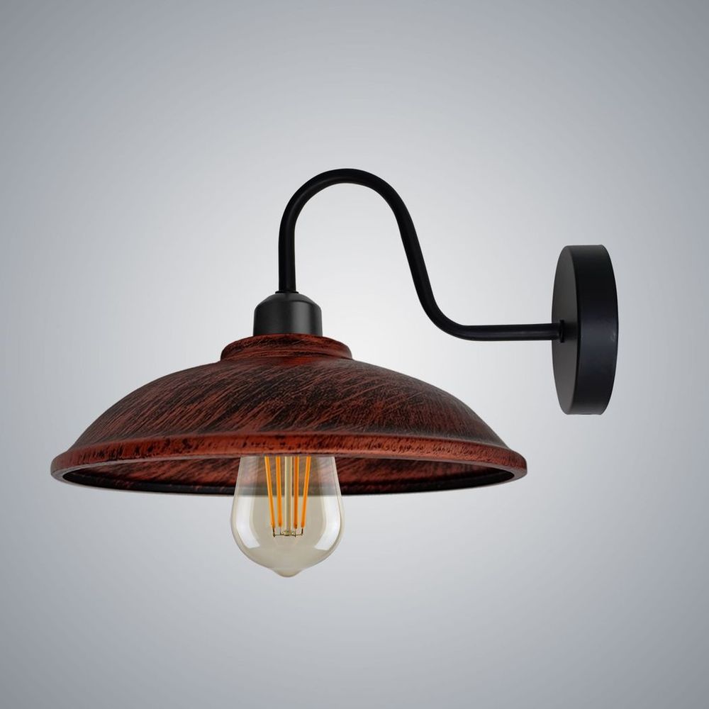 Vintage Rustic Red Wall Light Fixture, Black Wall Sconce, E27 Base Socket, Swan Neck Shape Shade - High-Quality, Durable