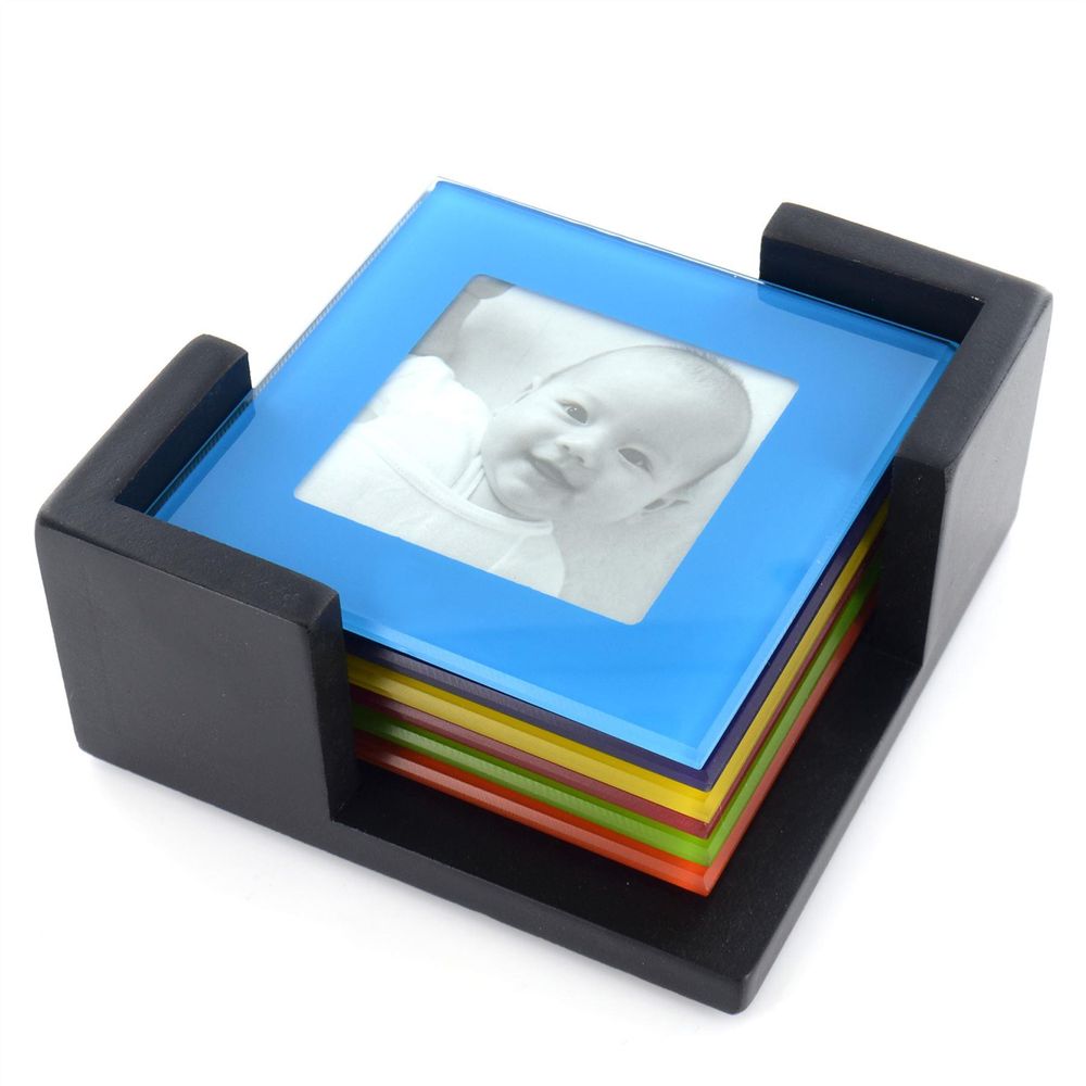 High-quality 6Pc Colored Glass Photo Coaster Set - Protect Furniture, Show off Photos - AS-28542