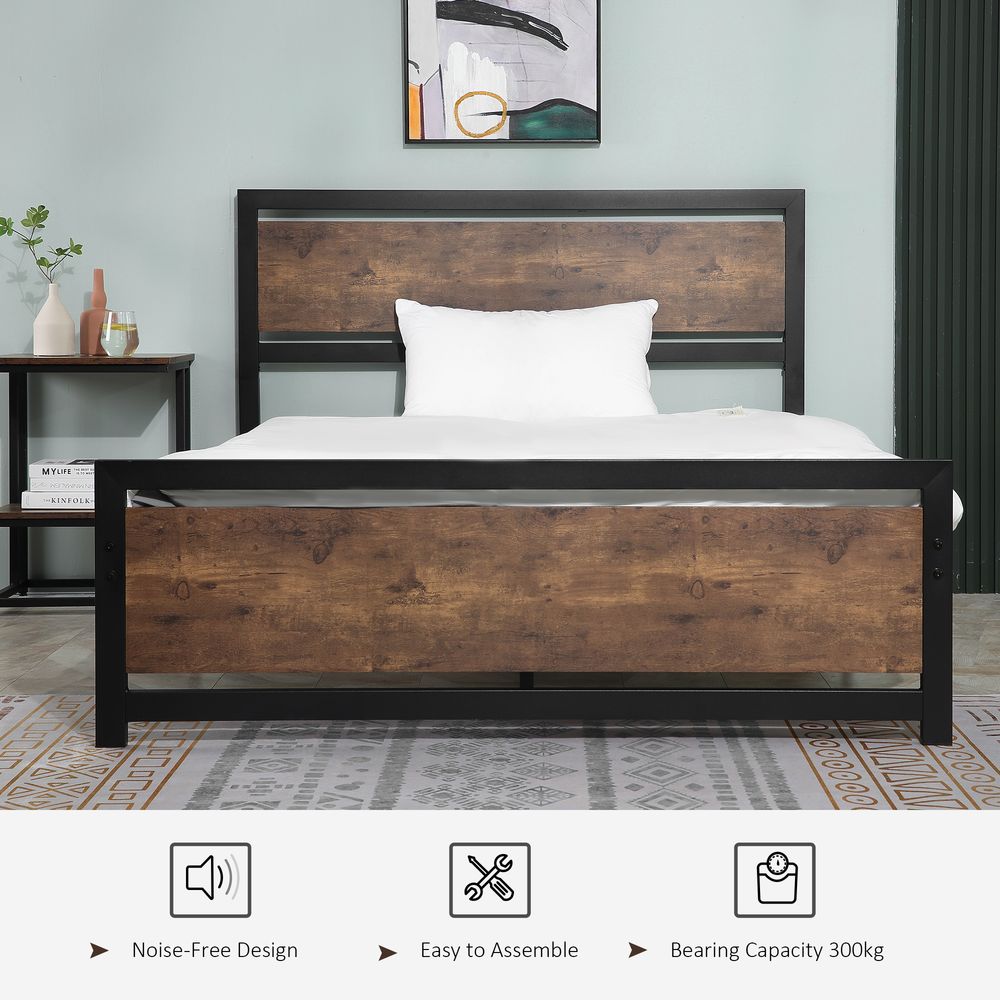 HOMCOM Double Size Metal Bed Frame with Headboard & Footboard, Strong Slat Support Full Bed Frame w/Underbed Storage Space, Bedroom Furniture For Adults