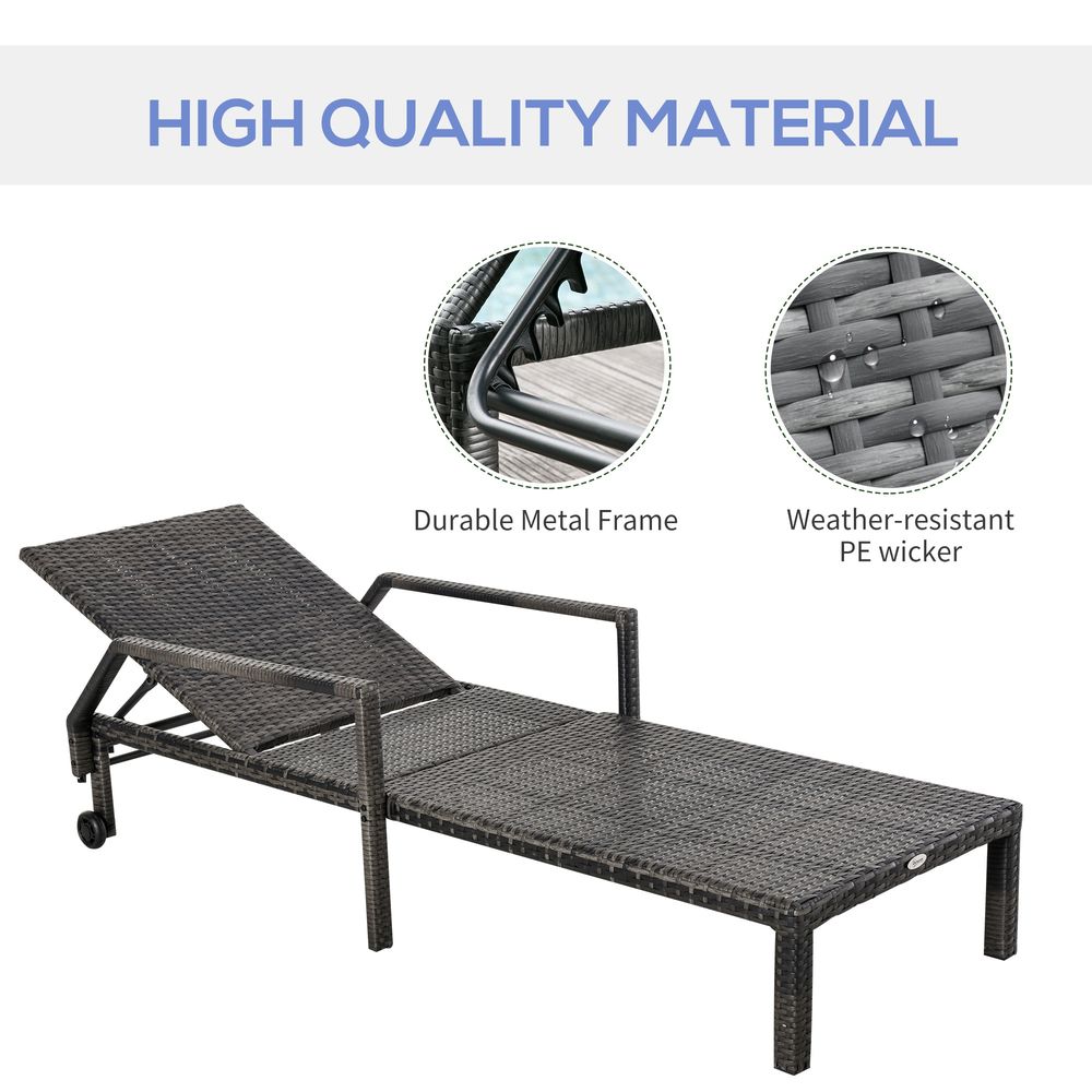 Premium Grey Rattan Sun Lounger | Adjustable Backrest & Wheels | Outdoor Garden Furniture