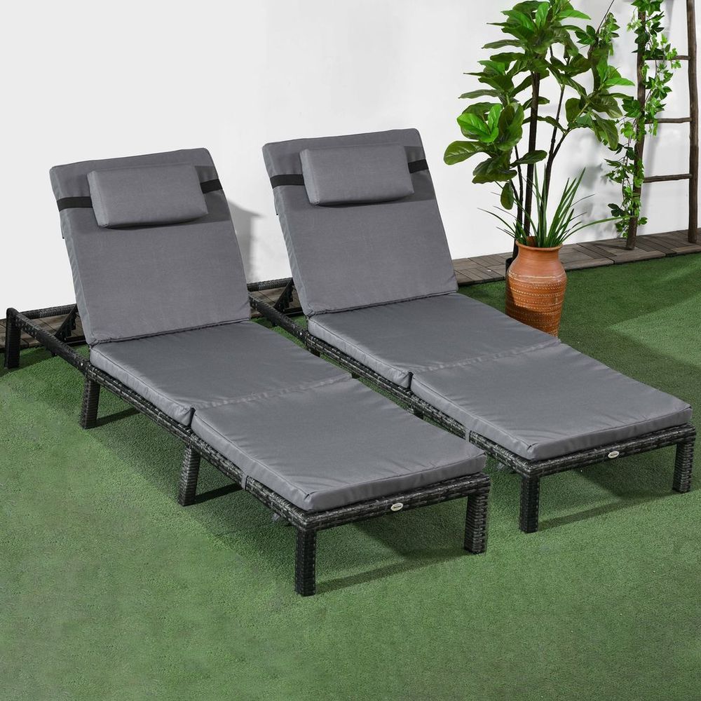 Premium Outsunny Rattan Sun Loungers - Poolside Luxury with Padded Cushion