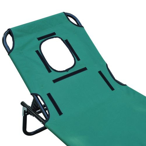 Outsunny Folding Sun Lounger Reclining Chair with Pillow Reading Hole Dark Green
