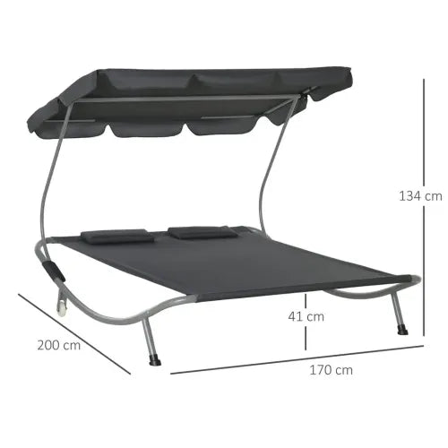 Double Hammock Swing Garden Outdoor Frame Sun Lounger Bed Beds Canopy w/ Pillows