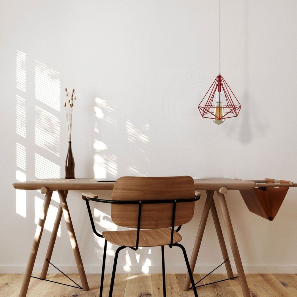 Single Red Vintage Industrial E27 Ceiling Hanging Light Cage Shade Loft Style Metal Ceiling Pendant Lamp