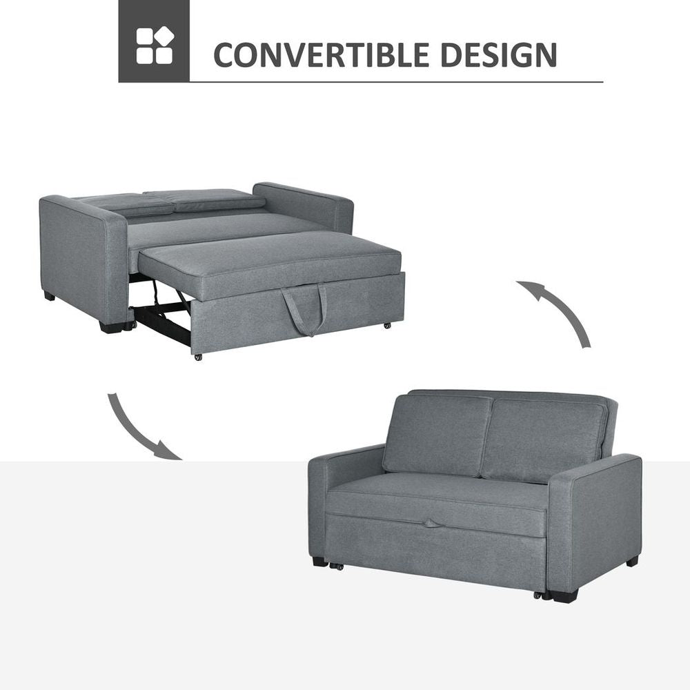HOMCOM Modern 2 Seater Sofa Bed Click Clack Couch Sleeper for Living Room Grey