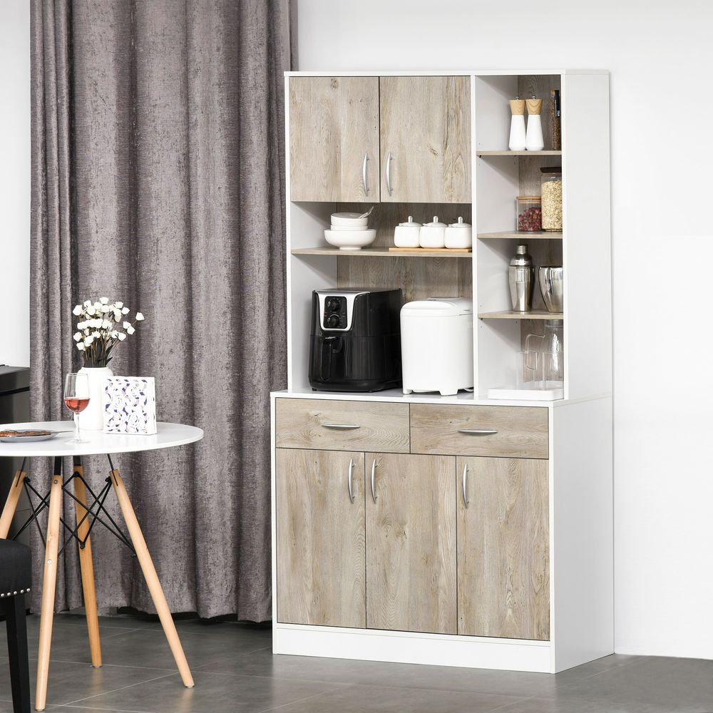 Luxurious and Versatile Kitchen Pantry Cabinet: 100x39x180cm, 6 Open Compartments, 2 Drawers, 3 Cabinets