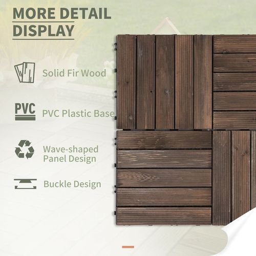 Outsunny 27pc Floor Tiles Interlocking Solid Wood DIY Deck Tiles Outdoor Black