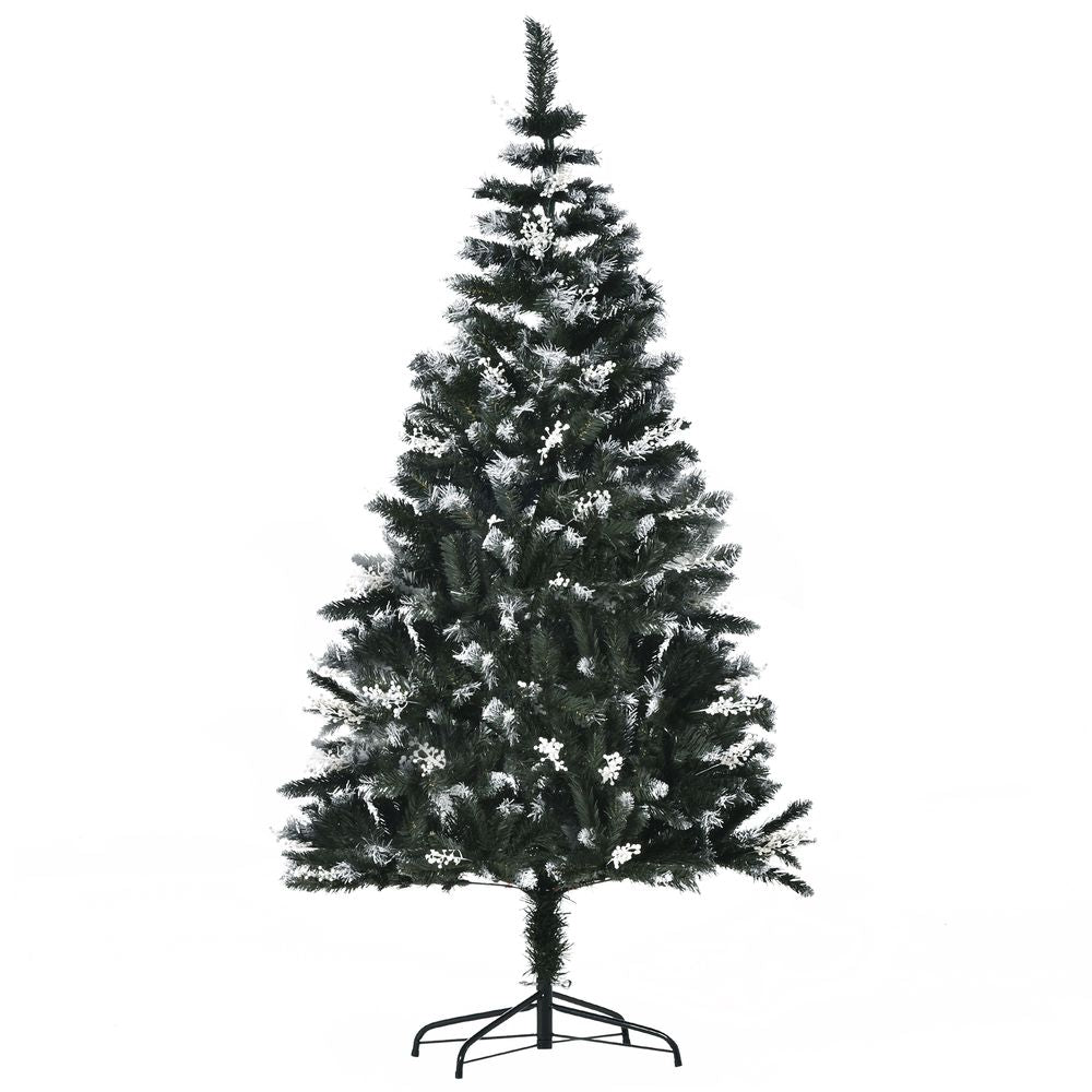 6FT Artificial SnowDipped Christmas Tree White Berries Star Topper Branch Green