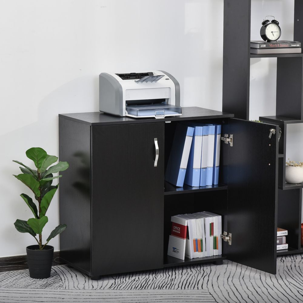 Vinsetto Lockable Office Storage Cabinet 2-Tier Filing Cabinet w/Feet 2 Keys Melamine Coating Aluminium Handles Home Office Printer Stand Black