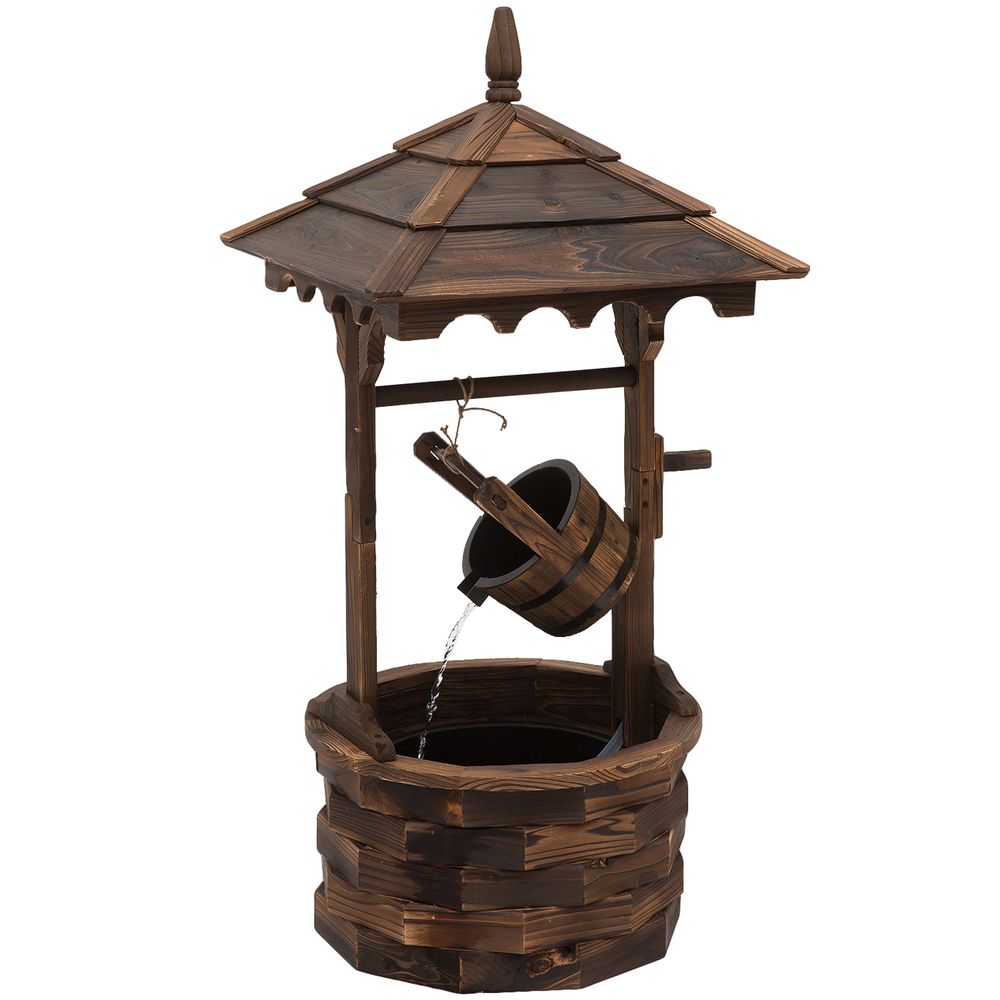 Outdoor Garden Decor Wishing Well Waterfall - Fir Wood, Weathered Look