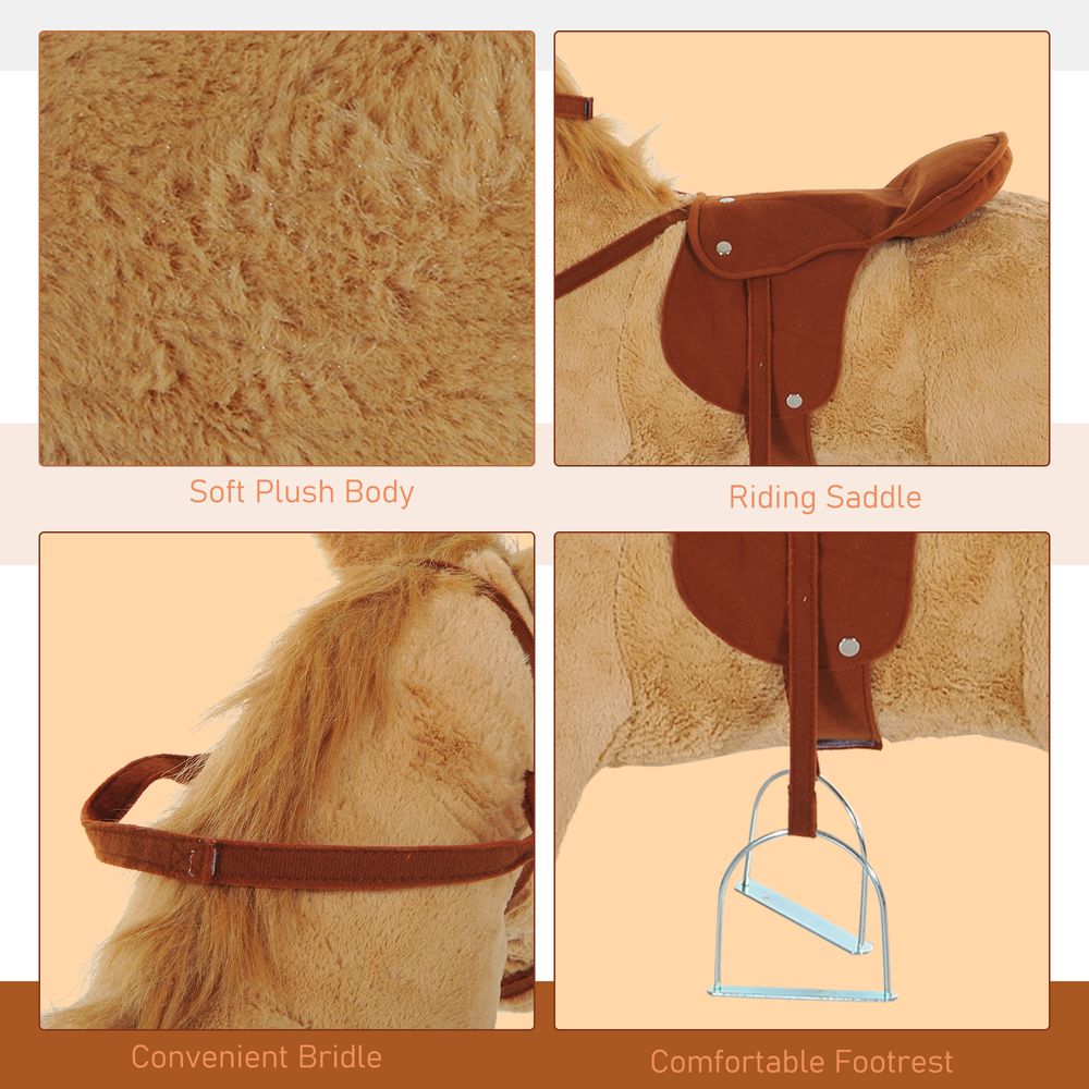 HOMCOM Kids Ride On Standing Horse Cuddly Toy Children Plush Soft Pony Gift w/Neigh Sound or 3 Years and Up Beige