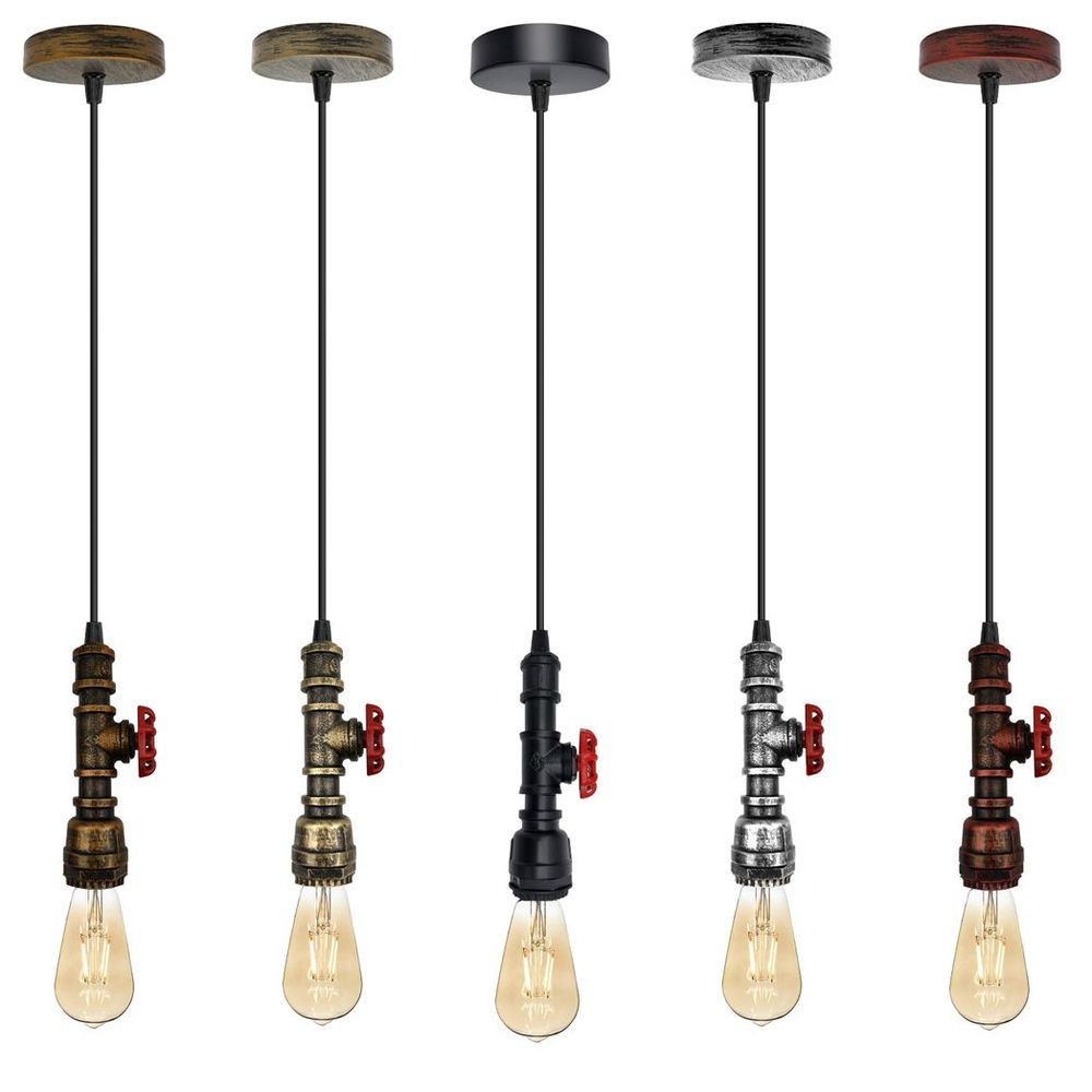 Vintage industrial metal pendant pipe light E27 fitting 95cm adjustable cable