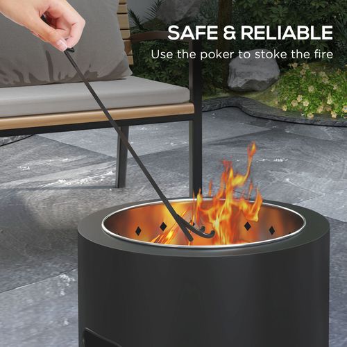 Outsunny Fire Pit, Round Metal Bonfire Stove with Poker, Black