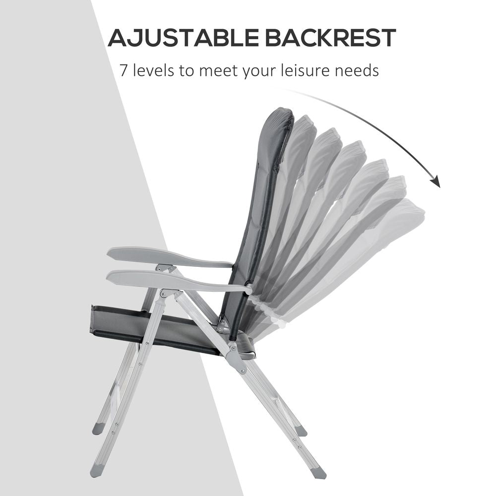 Outdoor Folding Dining Chair Set - Adjustable Back, Armrest - Portable, High Quality - Grey