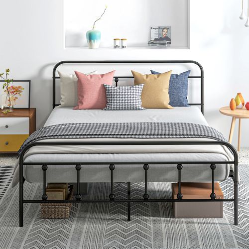 HOMCOM 3ft Metal Single Platform Bed Frame w/ Underbed Storage Headboard