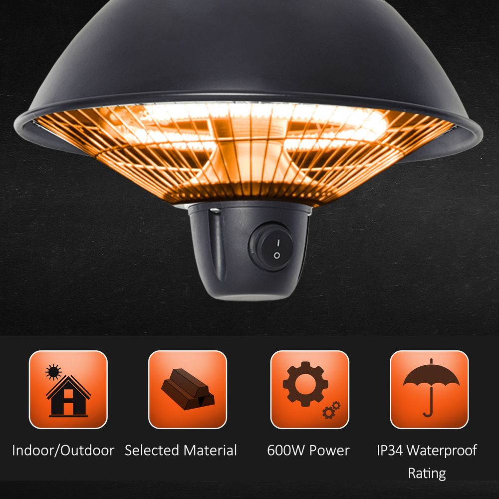 Outsunny 600W Patio Ceiling Electric Heater - Black