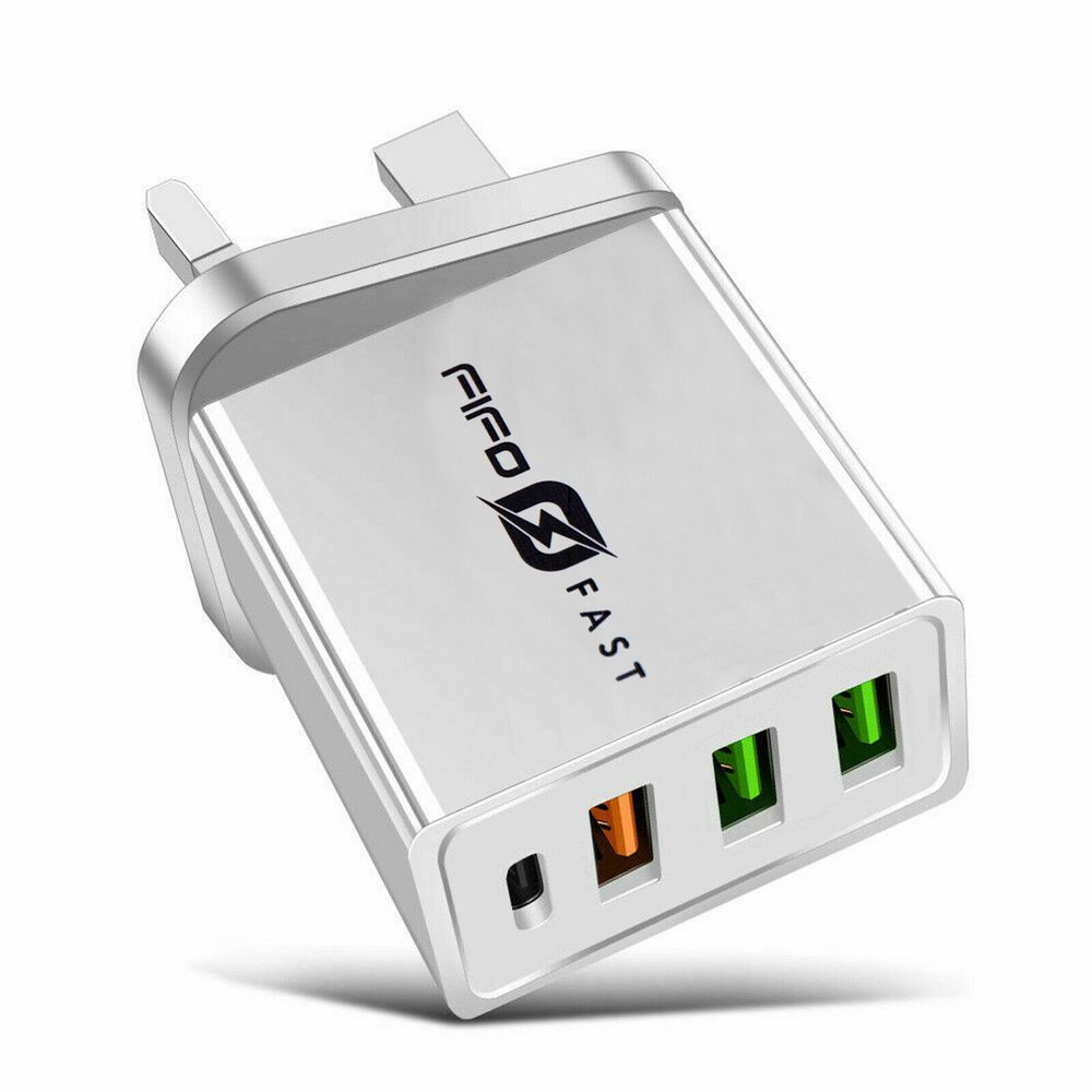 4 Port USB Type C Hub Wall Charger - Fast PD Quick Charge QC 3.0 Adapter, 33W