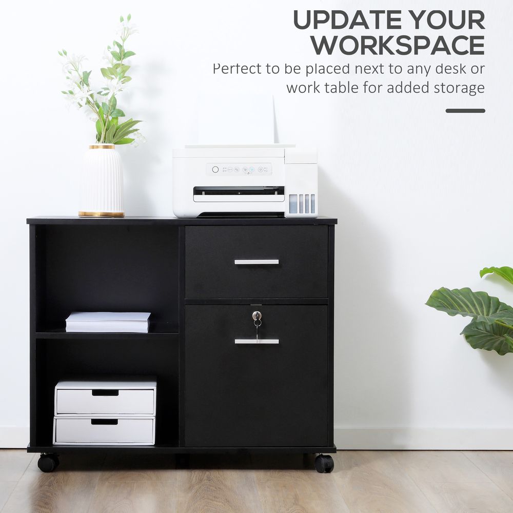 Filing Cabinet Mobile Printer Stand  Drawer for A4 Size Files, Black Vinsetto