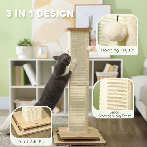 PawHut 87cm Cat Scratching Post 3 in 1 Cat Scratcher w/ Track Ball Toy