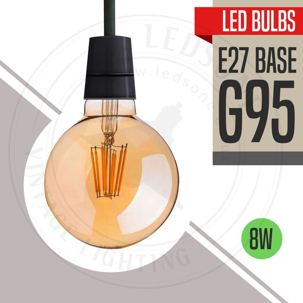 Vintage LED Filament Bulb - Retro Amber - 6 Pack - 8W - E27 Base - Energy Saving - Long Lasting