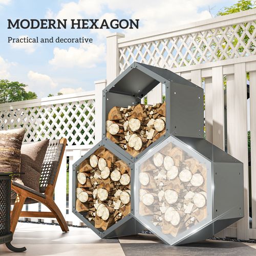 Outsunny Steel Firewood Log Rack Fireplace Log Holder for Indoor Outdoor