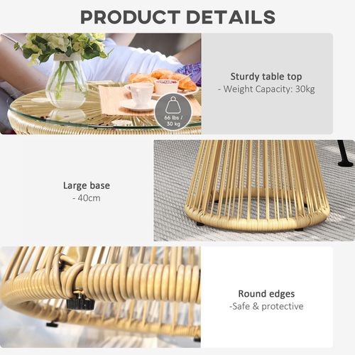 Outsunny PE Rattan End Table, Round Hollow Drum Design Side Table, Natural