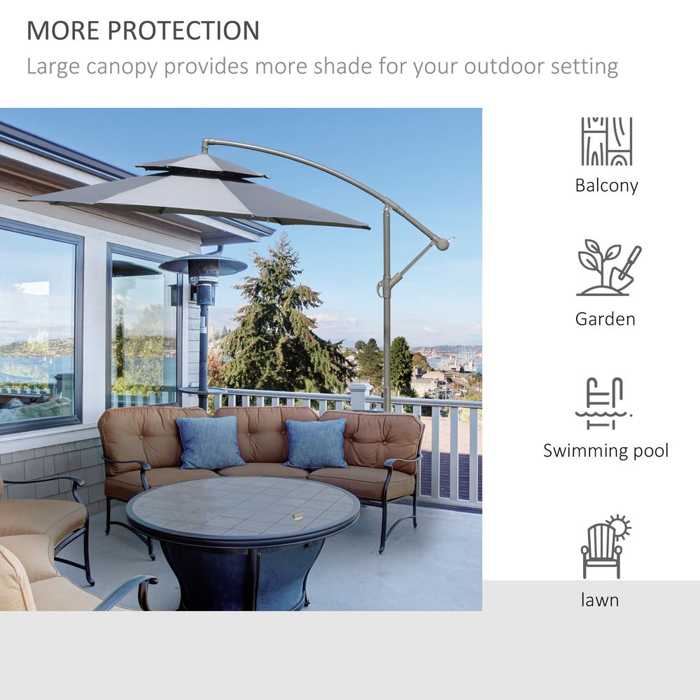 Premium Dark Grey Banana Parasol Umbrella - 2.7m Cantilever Handle. Steel Frame. Sturdy & Stylish. Shade & Comfort.