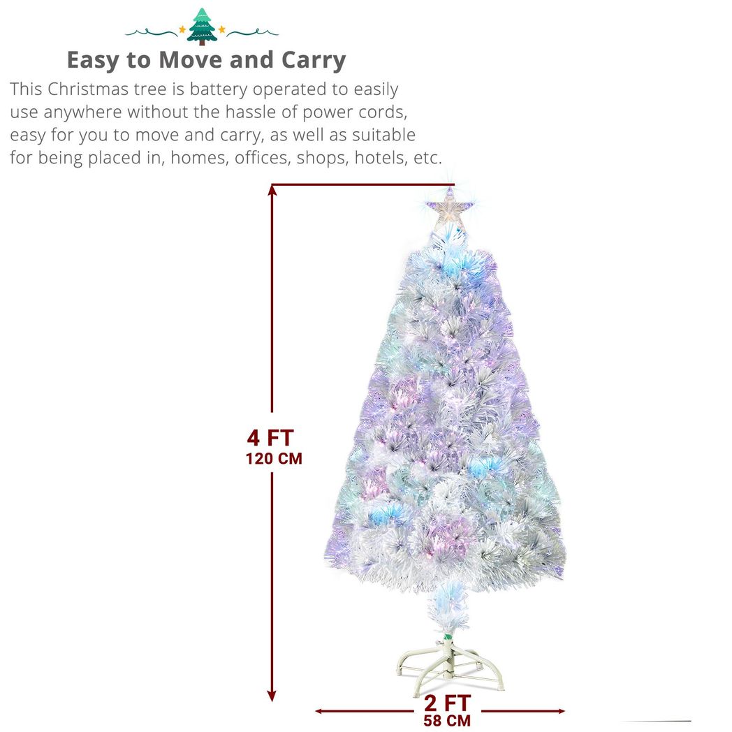 4ft 120 Branch Fiber Optic PVC Branch Iron Bracket Christmas Tree White
