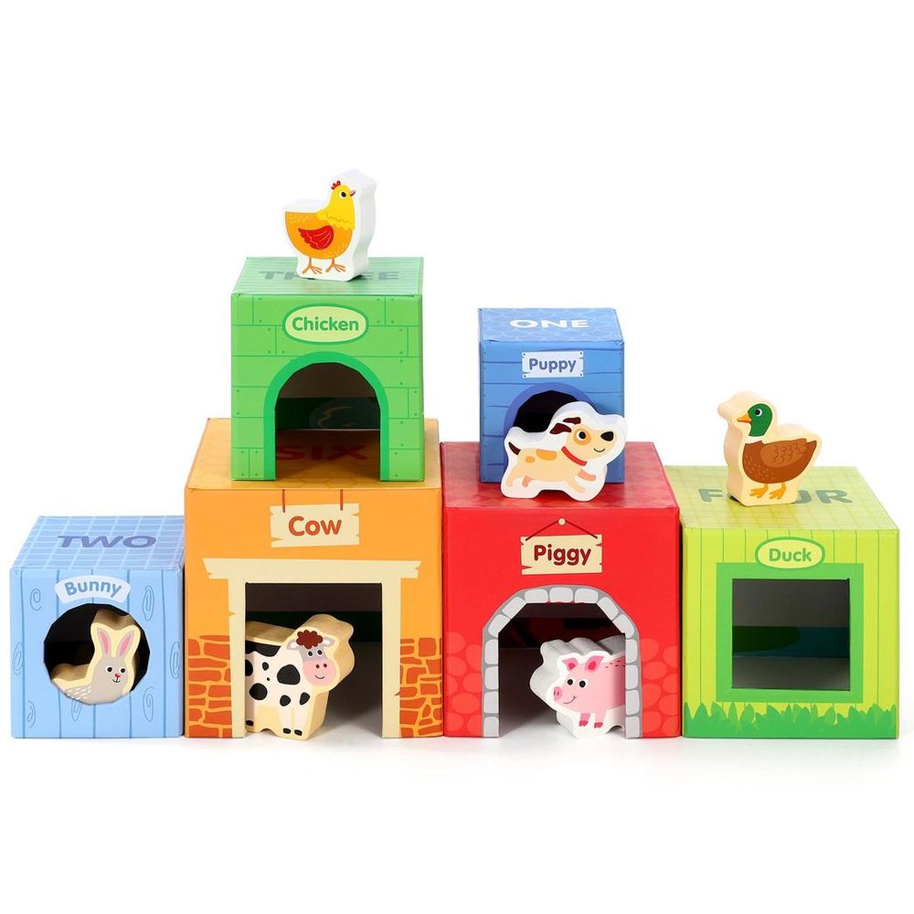 Premium SOKA Farm Stacking Cubes - Early Learning, Counting, Colors, Animals - High Quality