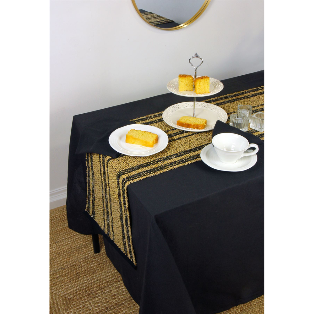 Avon Black Tablecloth - 100% Cotton - 240x140cm - High-Quality
