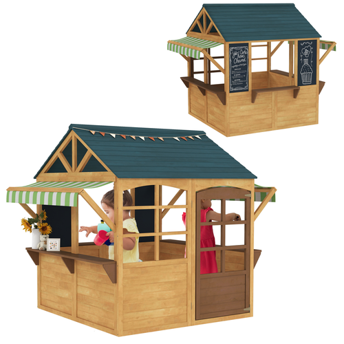 AIYAPLAY Wooden Playhouse for Kids Outdoor, Foldable Wendy House, Brown