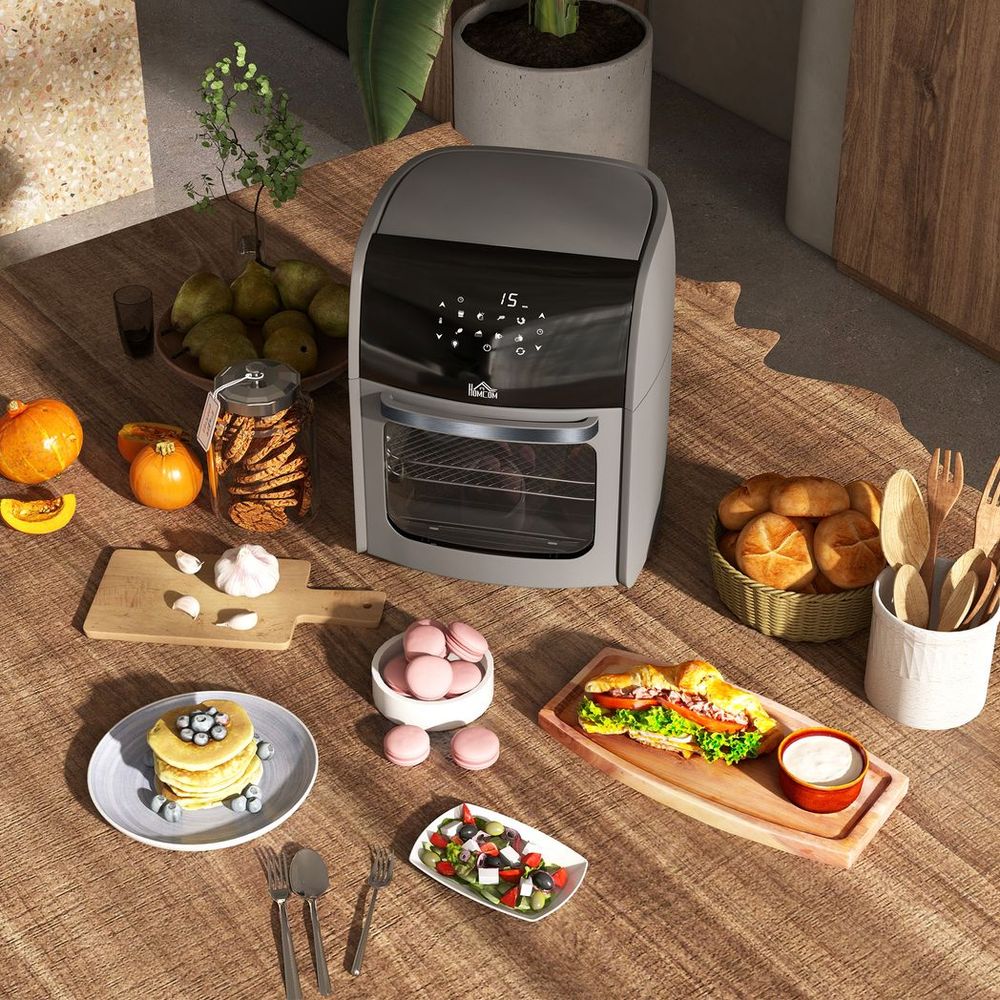 HOMCOM 8-in-1 Air Fryer Oven 12L 1800W Grey